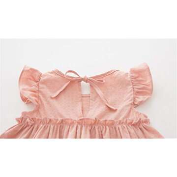 Niyage Baby Toddler Girls Cotton Flutter Sleeve Pleated Tunic Dress Swing Casual Playwear Pink 100