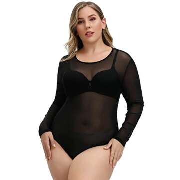 Hanna Nikole Women's Plus Size Mesh Sexy Tops See Through Bodysuit New Years Clubwear 18W
