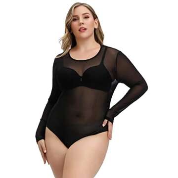 Hanna Nikole Women's Plus Size Mesh Sexy Tops See Through Bodysuit New Years Clubwear 18W