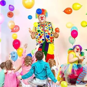 Jucoan 7 PCS Clown Costume Set, Clown Rainbow Wig Tie Bow Vest, Red Nose, Big Shoes, White Gloves, C...