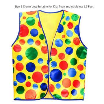 Jucoan 7 PCS Clown Costume Set, Clown Rainbow Wig Tie Bow Vest, Red Nose, Big Shoes, White Gloves, Clown Dress Up Accessories for Kids Carnival Cosplay Birthday Party, Size S Vest