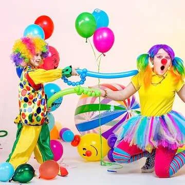 Jucoan 7 PCS Clown Costume Set, Clown Rainbow Wig Tie Bow Vest, Red Nose, Big Shoes, White Gloves, Clown Dress Up Accessories for Kids Carnival Cosplay Birthday Party, Size S Vest