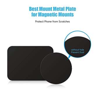 WixGear Phone Magnet Mount Metal Plate - 4 Pack 2 Rectangle and 2 Round with Adhesive - Magnet for Phone Case, Phone Magnets for Back of Phone - Compatible with Magnetic Mounts (Black)