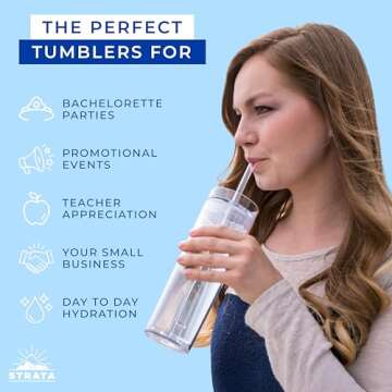 4 Skinny Tumblers |16oz Clear Tumblers with Lids and Straws, Plastic Tumbler Cups | Snow Globe Tumbler Double Walled Acrylic Cups with Lids and Straws