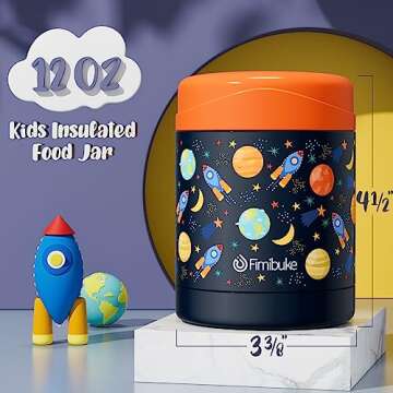 Fimibuke Kids Bento Lunch Box Set with 4 Compartments, Insulated lunch Bag, Stainless Steel Insulated Water Bottle, Ice Pack & Utensils + 12 OZ Insulated Kids Food Jar for School Toddler Girls Boys