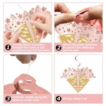 Lnofen Pink Rose Gold Birthday Hanging Swirls Decorations