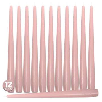 Hyoola Tall Taper Candles - 12 Inch Light Pink Unscented Dripless Taper Candles - 10 Hour Burn Time - 12 Pack
