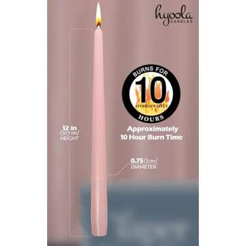 Hyoola Tall Taper Candles - 12 Inch Light Pink Unscented Dripless Taper Candles - 10 Hour Burn Time - 12 Pack