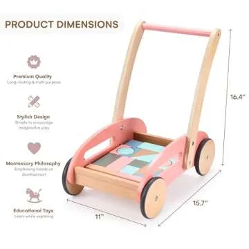Wooden Baby Walker with Building Blocks - Safe & Fun