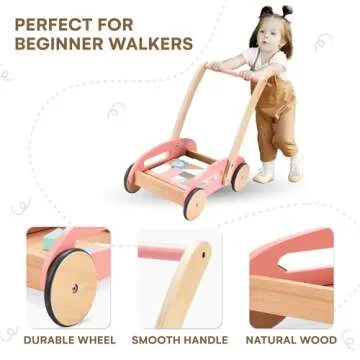 Wooden Baby Walker with Building Blocks - Safe & Fun