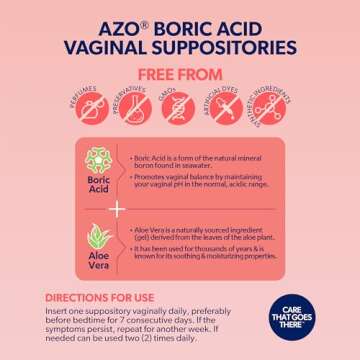 AZO Boric Acid Vaginal Suppositories, Helps Support Odor Control and Balance Vaginal PH with Clinically Studied Boric Acid, Non-GMO, 30 Count
