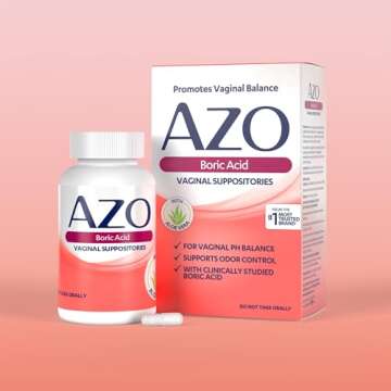AZO Boric Acid Vaginal Suppositories, Helps Support Odor Control and Balance Vaginal PH with Clinically Studied Boric Acid, Non-GMO, 30 Count