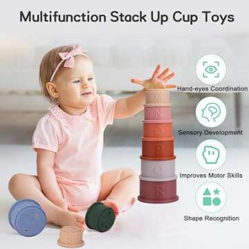 Maliton Stacking Cups Toy, Fun Educational Soft Silicone Baby Stacking Cups, with Number Letter Animal, Toddler Stacking Toys for Learning & Development for 6 Month+ (2 Set, Macaron Color)