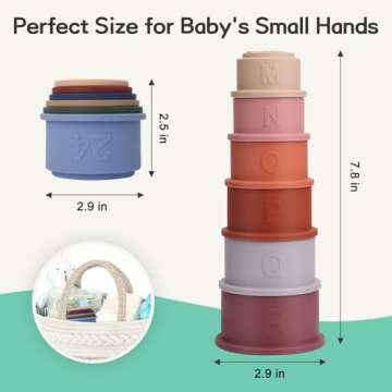 Maliton Stacking Cups Toy, Fun Educational Soft Silicone Baby Stacking Cups, with Number Letter Animal, Toddler Stacking Toys for Learning & Development for 6 Month+ (2 Set, Macaron Color)