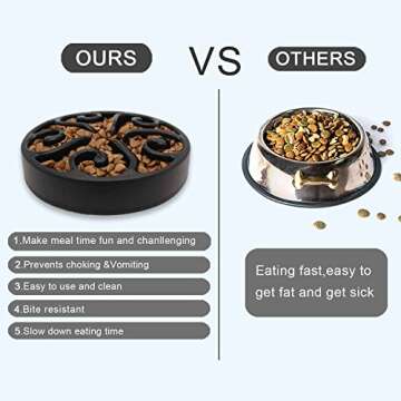 Freefa Slow Feeder Dog Bowl, Medium Breed, Puzzle Feeder, Maze Pattern, Food Grade Material, 340 ml, All Life Stages, Black, Includes Travel Bowl