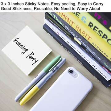 White Sticky Notes, 6 Pads, 3 X 3 Inch, 100 Sheets/Pad, Self-Stick Notes Pads, Easy Post Notes for Office, School, Home (White)