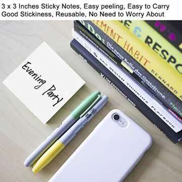 White Sticky Notes, 6 Pads, 3 X 3 Inch, 100 Sheets/Pad, Self-Stick Notes Pads, Easy Post Notes for Office, School, Home (White)