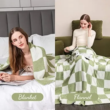QQP Checkered Throw Blanket Soft Cozy Microfiber Reversible