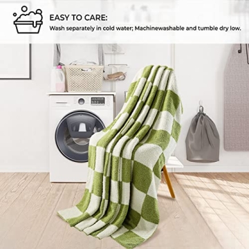 QQP Checkered Throw Blanket Soft Cozy Microfiber Reversible
