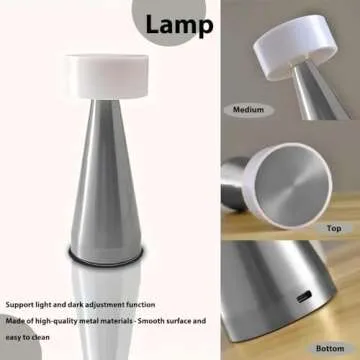 Leroxo Portable Metal LED Lamp, Cordless Metal Lamp,Touch Control Charging Lamp Opener with Foil Cutter,One-click Button Level 3 Brightness Room Decoration Lamp, Bedside Lamp