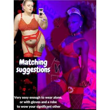 Kaei&Shi Garter Belt Thong Lingerie For Women,Strappy Hollow Out Sexy Lingerie,Underwire Mesh Sheer Matching 4 Piece Lingerie Set Valentine Day Red Medium