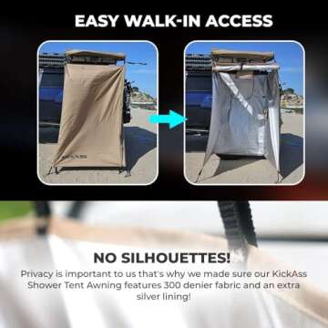 KickAss Premium Shower Tent Awning with Roll Out Roof - Quality Durable Car Awning | Shower Room | Privacy Shelter Bathroom Outdoor Changing Room Patio | Tall | Portable | Waterproof | Off Grid | 4x4