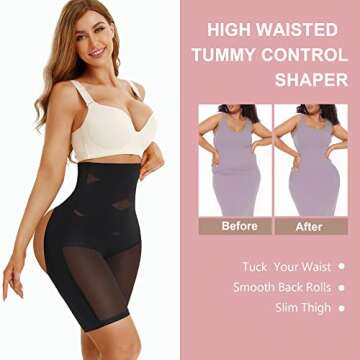 AOSBOEI High Waisted Body Shaper Shorts Tummy Control Shapewear Panties Under Dress Slips Seamless Butt Lifter Underwear Thigh Slimmer Black