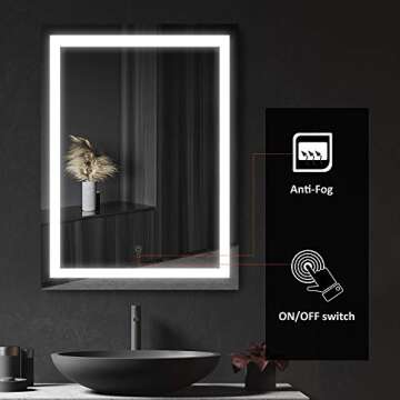 HOMCOM LED Bathroom Mirror Wall Mount Vanity Make Up Mirror with Dimmable Touch Switch Control and Defogger, Waterproof - 32" x 24"