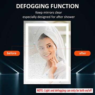 HOMCOM LED Bathroom Mirror Wall Mount Vanity Make Up Mirror with Dimmable Touch Switch Control and Defogger, Waterproof - 32" x 24"