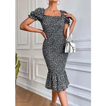 PRETTYGARDEN Floral Midi Bodycon Dress for Women