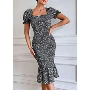 PRETTYGARDEN Floral Midi Bodycon Dress for Women