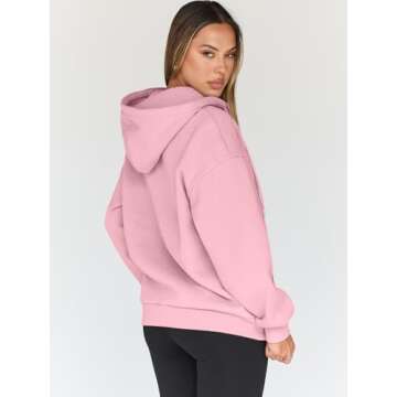 Trendy Queen Womens Zip Up Hoodies Oversized Sweatshirts Fall Fashion Outfits Casual Jackets 2025 Winter Clothes Pink M