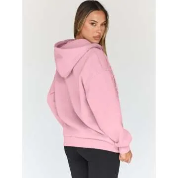 Trendy Queen Womens Zip Up Hoodies Oversized Sweatshirts Fall Fashion Outfits Casual Jackets 2025 Winter Clothes Pink M