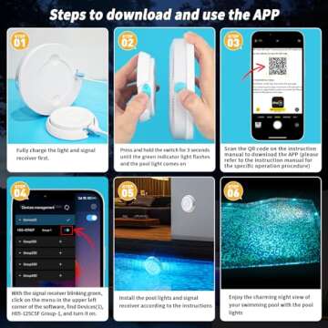 Homly Rechargeable Submersible Pool Lights with Wireless APP Control, Waterproof Underwater Smart LE...