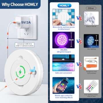 Homly Rechargeable Submersible Pool Lights with Wireless APP Control, Waterproof Underwater Smart LED Lights Controlled Multiple Lighting Modes, 4000mAh Magnets Lights for Multi Scene Pool Decoration