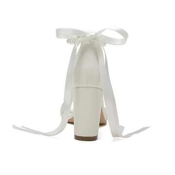 YLFYWON Women's Wedding Block Heels for Bride Women Pearls Chunky Heeled Pumps Open Toe Bridal Shoes...