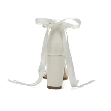 YLFYWON Women's Wedding Block Heels for Bride Women Pearls Chunky Heeled Pumps Open Toe Bridal Shoes...