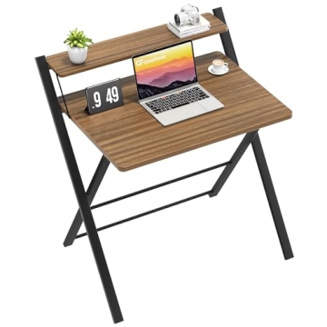 GreenForest Folding Desk - No Assembly, Space-Saving 2-Tier Design