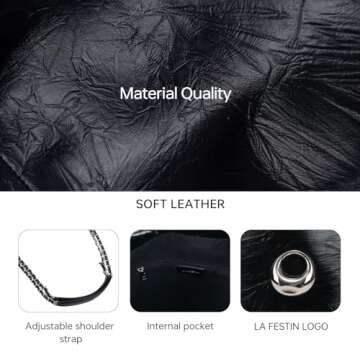 LA FESTIN Leather Shoulder Bag for Women: Drawstring Crossbody Purse Black Hobo Tote Bag Trendy Handbag - Suitable for Travel Daily Occasions with Pockets