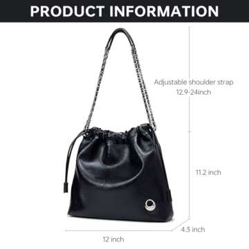 LA FESTIN Leather Shoulder Bag for Women: Drawstring Crossbody Purse Black Hobo Tote Bag Trendy Handbag - Suitable for Travel Daily Occasions with Pockets