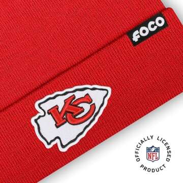 FOCO Men's Kansas City Chiefs NFL Logo Basic Beanie Hat, Team Color