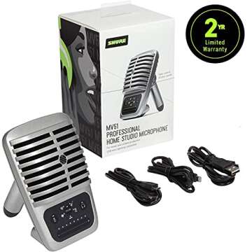 Shure MV51 Digital Large-Diaphragm Condenser Microphone with USB, Lightning and USB-C Cables - 5 DSP...