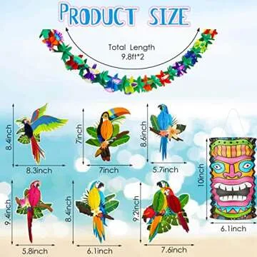 11 Piece Multicolor Luau Party Decor Set - Includes 4 Hawaii Paper Lanterns, 6 Tropical Birds Honeyc...