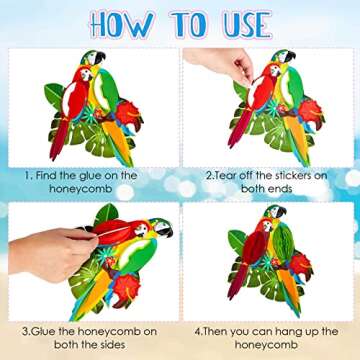 11 Piece Multicolor Luau Party Decor Set - Includes 4 Hawaii Paper Lanterns, 6 Tropical Birds Honeycomb Cutouts, and 1 Hibiscus Garland for Hawaiian Themed Parties