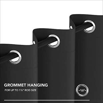 Deconovo Blackout Grommet Curtains - Oeko-TEX Certified Thermal Insulated, Noise-Reducing, Drapes, Sustainable & Easy Care for Bedroom, Living Room, Office - Black, 52W x 63L Inch