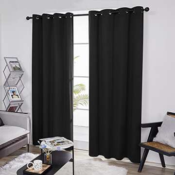 Deconovo Blackout Grommet Curtains - Oeko-TEX Certified Thermal Insulated, Noise-Reducing, Drapes, Sustainable & Easy Care for Bedroom, Living Room, Office - Black, 52W x 63L Inch