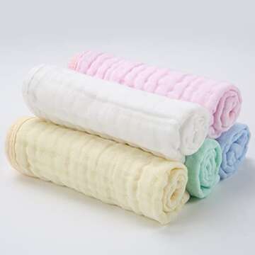 CottCare Baby Muslin Washcloths,Natural Purified Muslin Cotton Baby Wipes 6 Layer Absorbent Soft Newborn Baby Face Towel for Sensitive Skin,Baby Registry as Shower 5 Pack 10x10 inches
