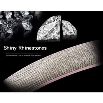 Steering Wheel Cover Women Pink Bling Diamond Steering Wheel Cover, Leather Cute Steering Wheel Covers with Crystal Rhinestones, Breathable, Anti-Slip Universal Fit 14-15 Inch Bling Car Accessories