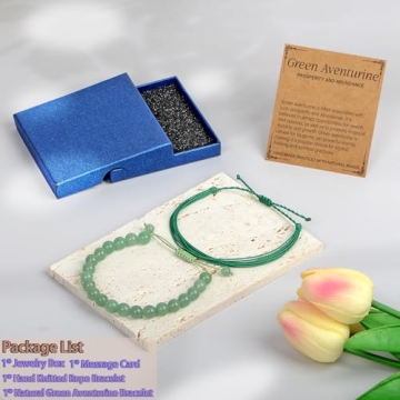 LPBeads 8mm Green Aventurine Bracelet - Handmade Rope Adjustable Gift for All