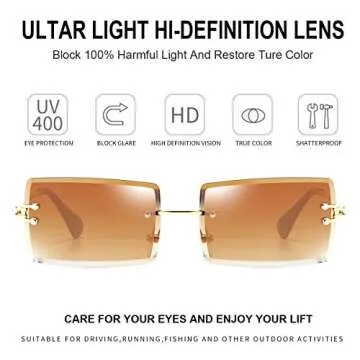 Dollger Rimless Rectangle Sunglasses for Women Fashion Frameless Square Glasses for Men Ultralight UV400 Eyewear Unisex Tea